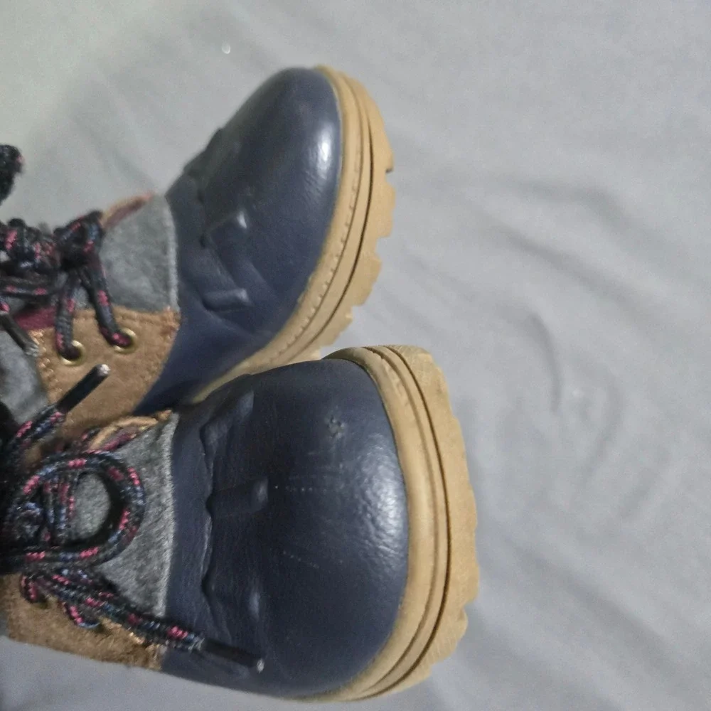 Carters Duck Boots Kids Size 12 Navy Blue Grey Tan Rugged Winter Hiking Shoes